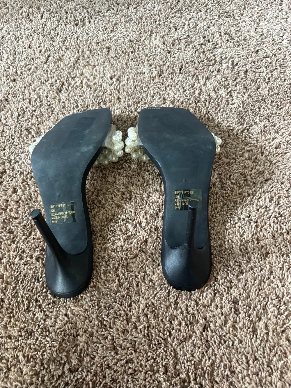 Steve Madden Black Heeled Sandals with Pearl Accents - Picture 6 of 6